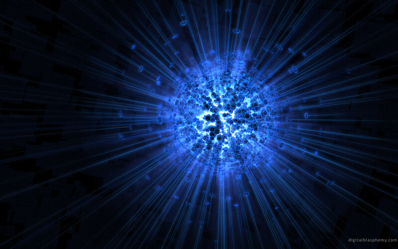 Blue Energy Explosion — Dramatic, Digital Art, Energy Beams, Hexagons