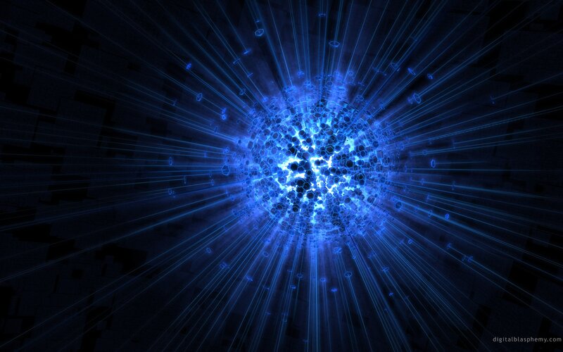 Blue Energy Explosion — Dramatic, Digital Art, Light Rays, Particles