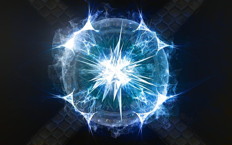 Blue Energy Explosion — Dramatic, Digital Art, Lightning