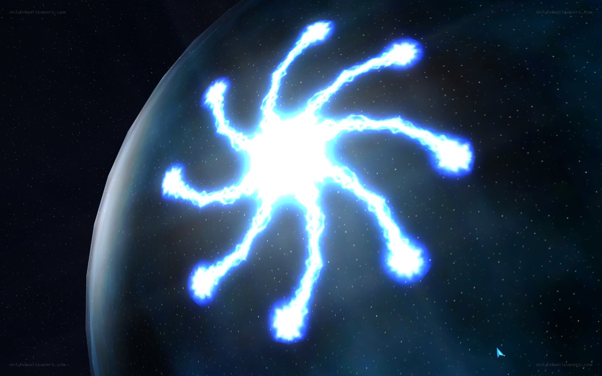 Blue energy explosion on planet
