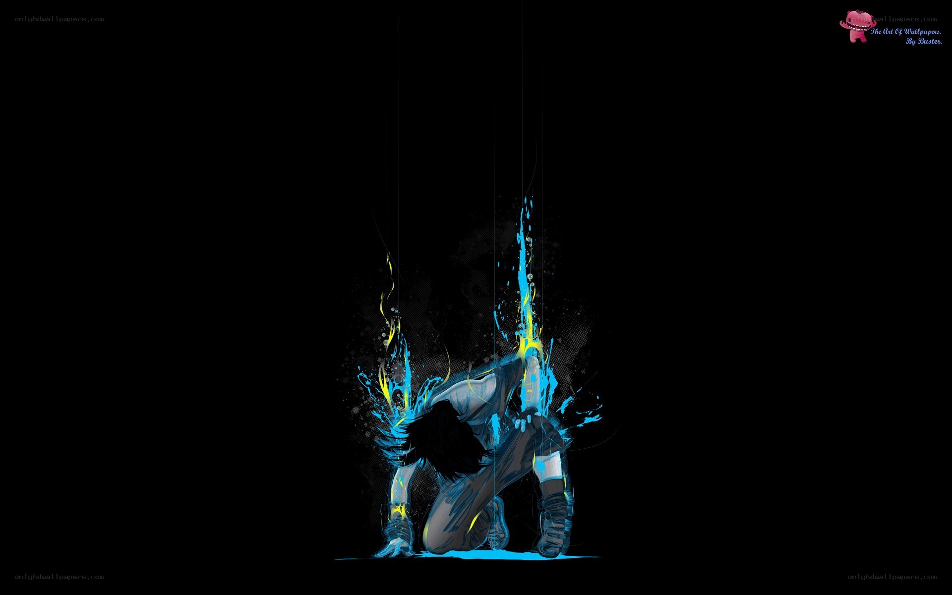 blue energy figure on black