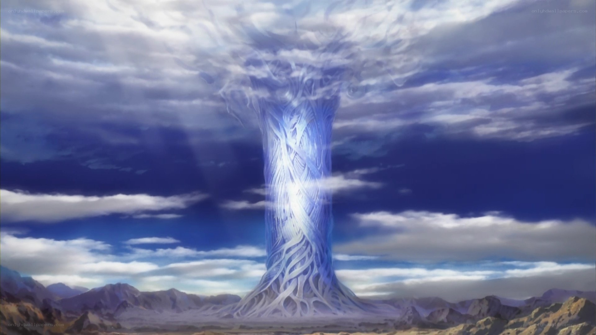 blue energy pillar in desert