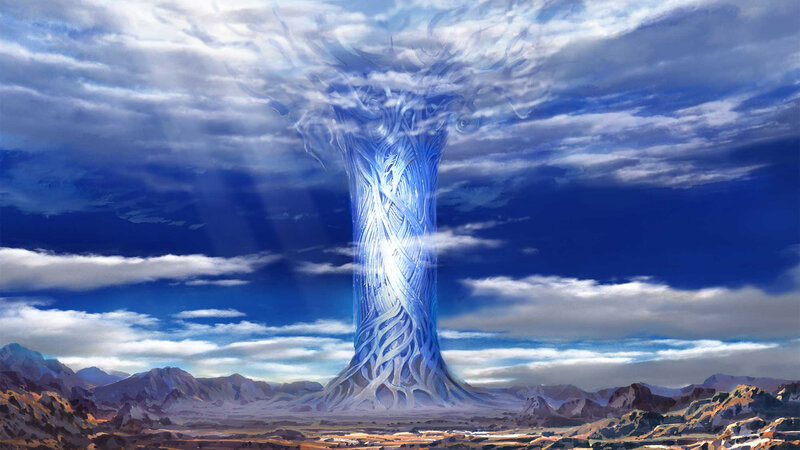 blue energy pillar in desert