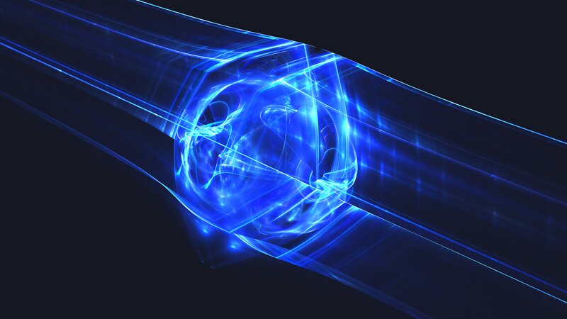 Blue Energy Sphere — Dramatic, Digital Art, Light Beams