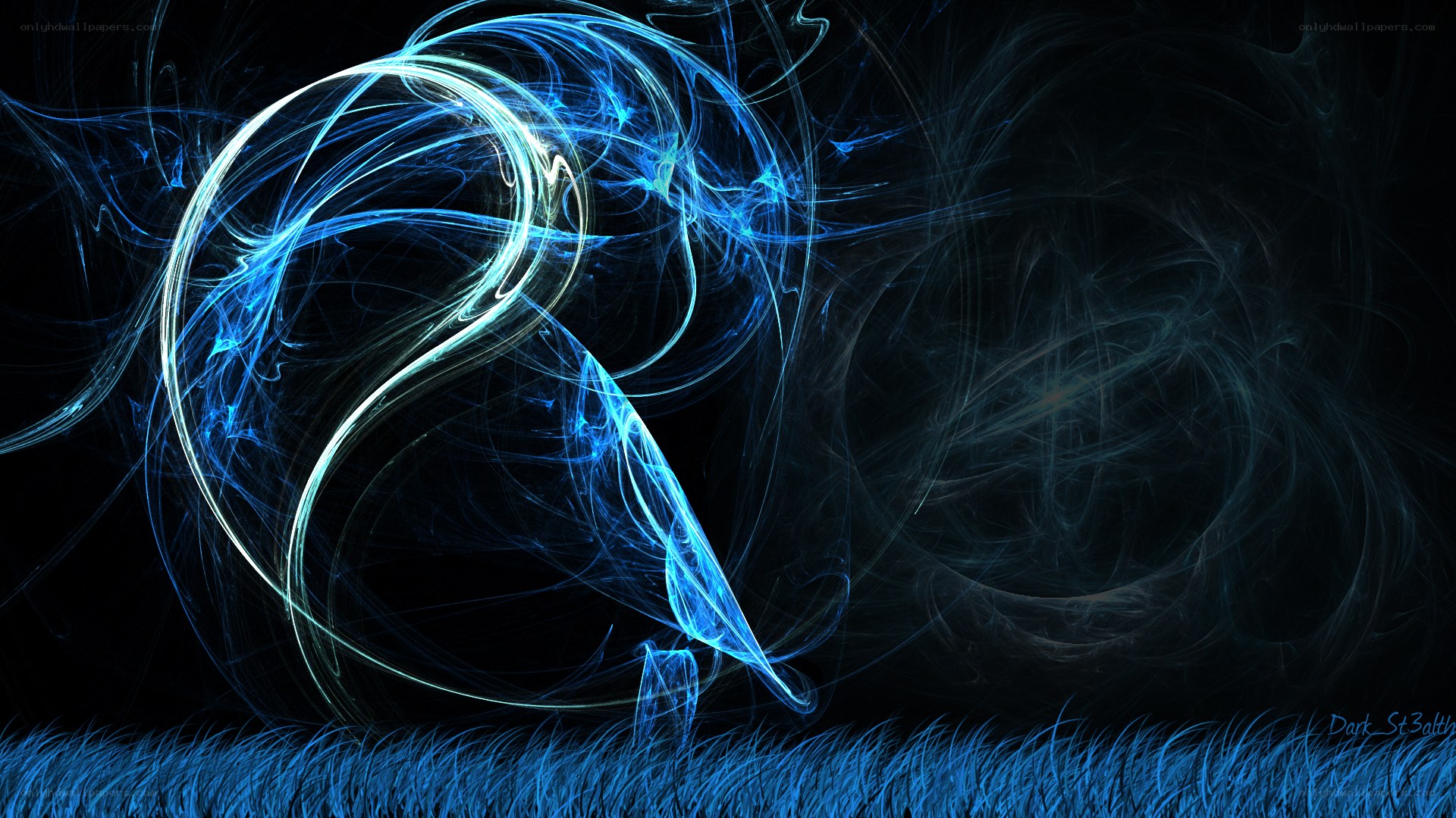 Blue energy swirl on dark background