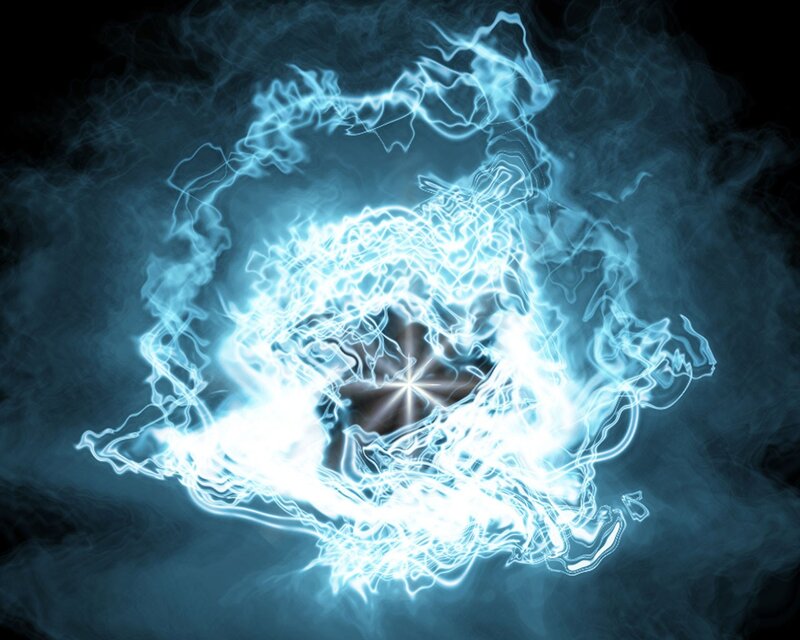 Blue Energy Vortex — Dramatic, Digital Art, Lightning, Smoke