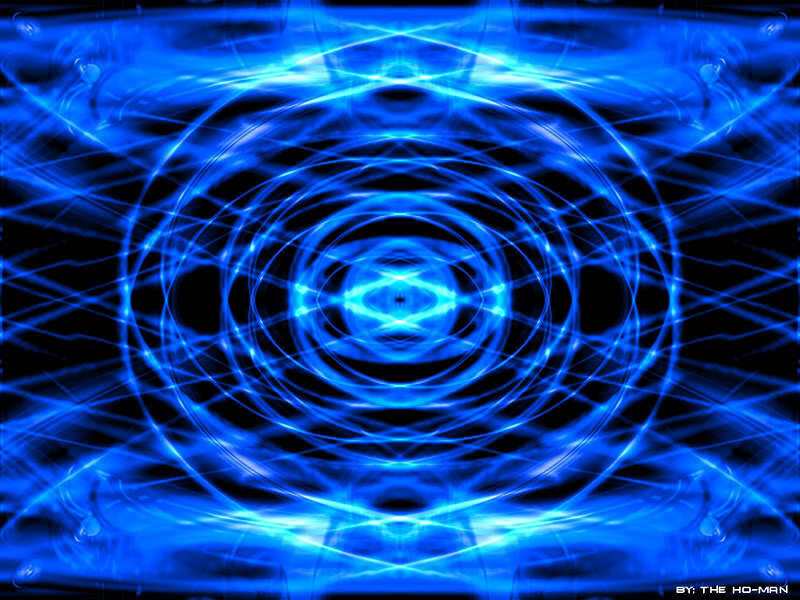 Blue Energy Vortex — Energetic, Digital Art, Light Beams, Circles