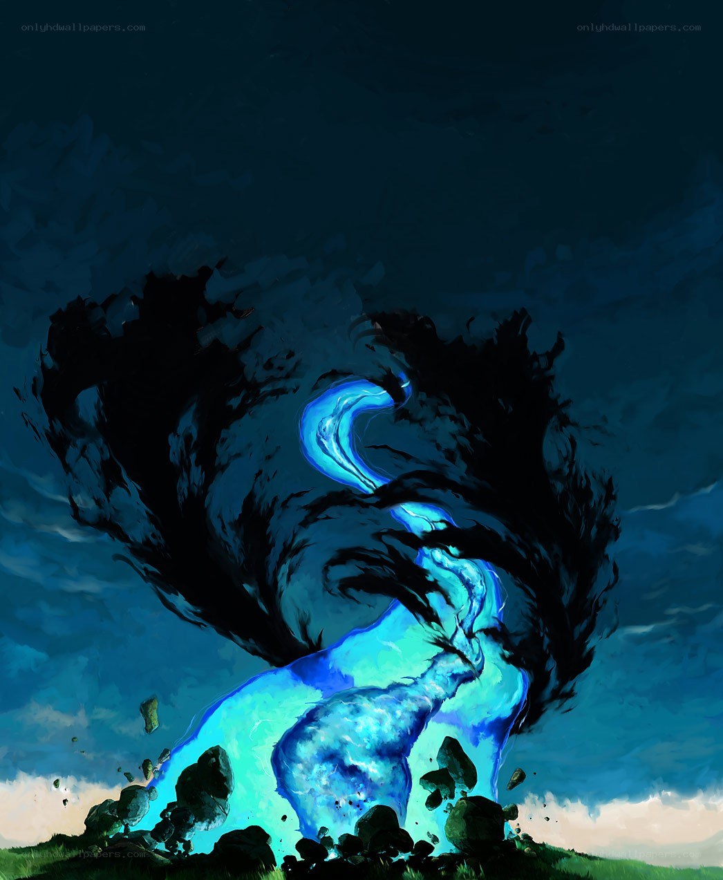 Blue energy vortex on a hill