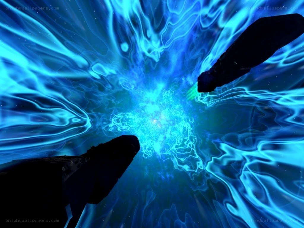 blue energy vortex with ships