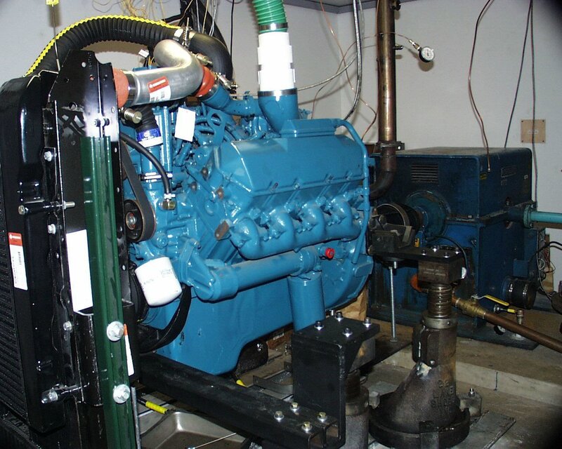 Blue engine in a mechanical room