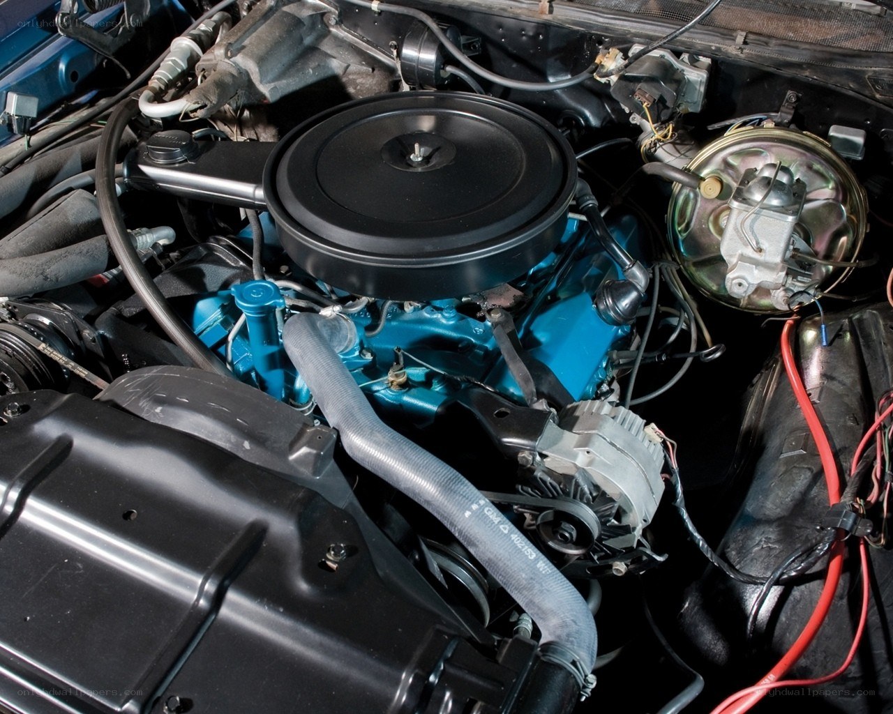 blue engine in car
