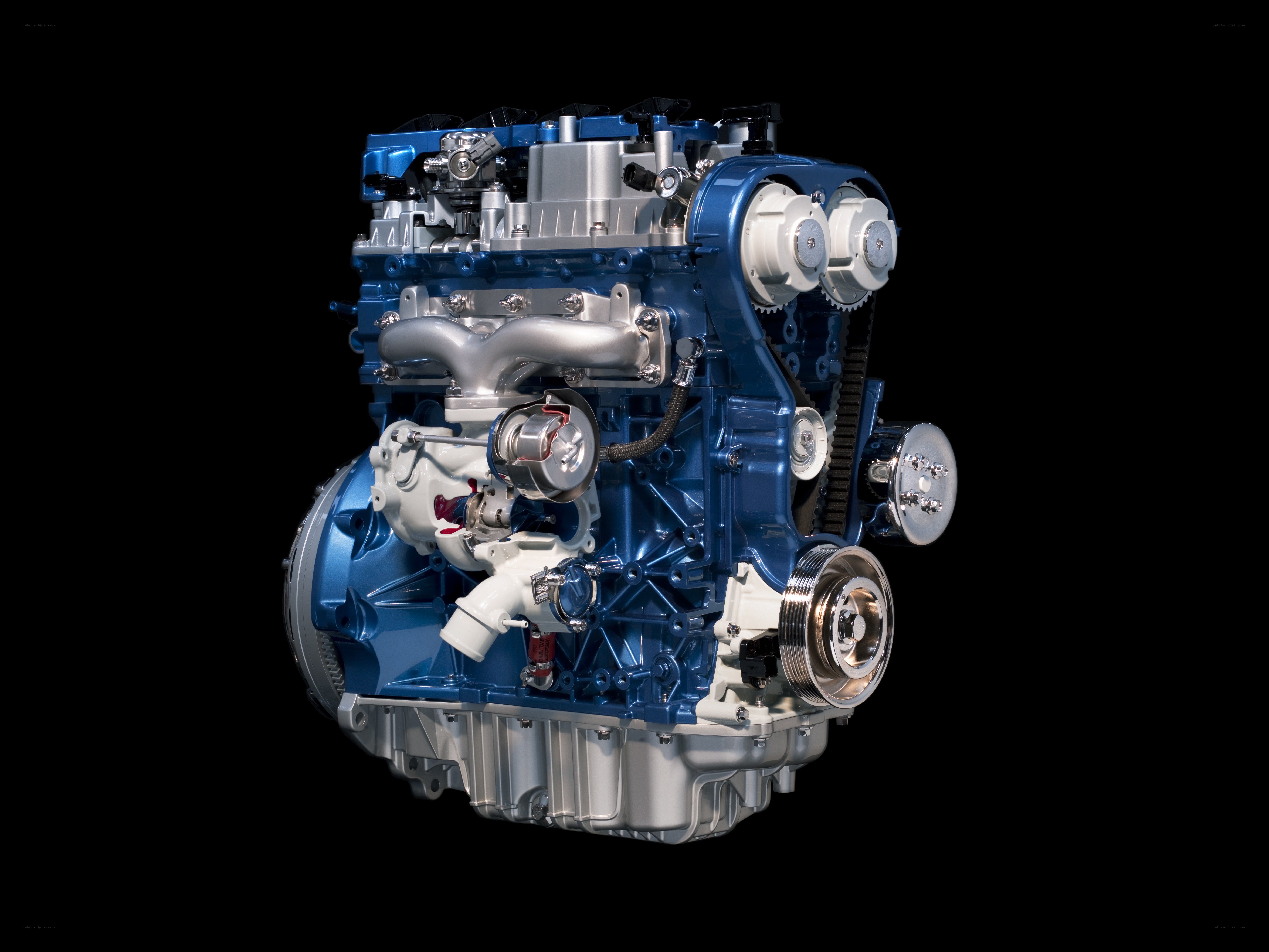blue engine on black background