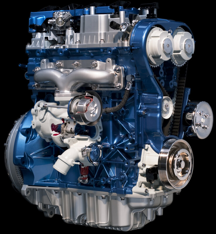 blue engine with turbocharger