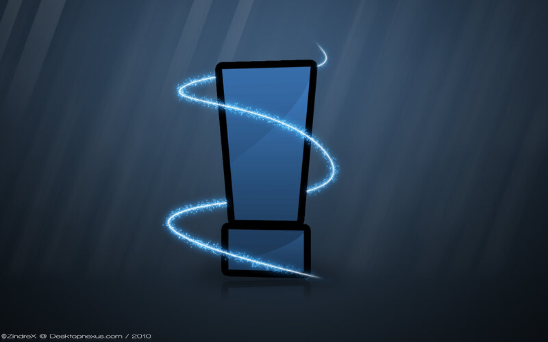 blue exclamation mark with light swirl