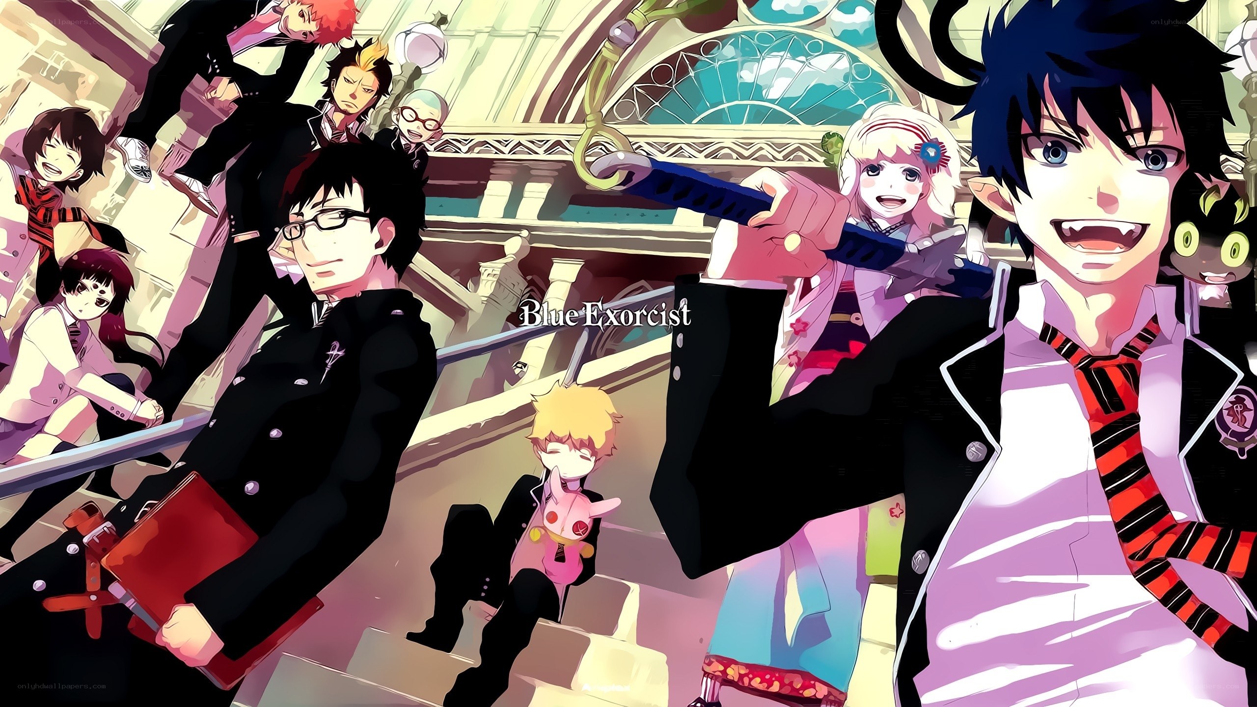 Blue Exorcist characters on stairs