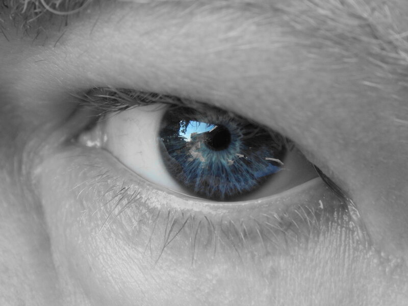 Blue Eye Close-up — Dramatic, Photograph, Eyelashes, Reflection