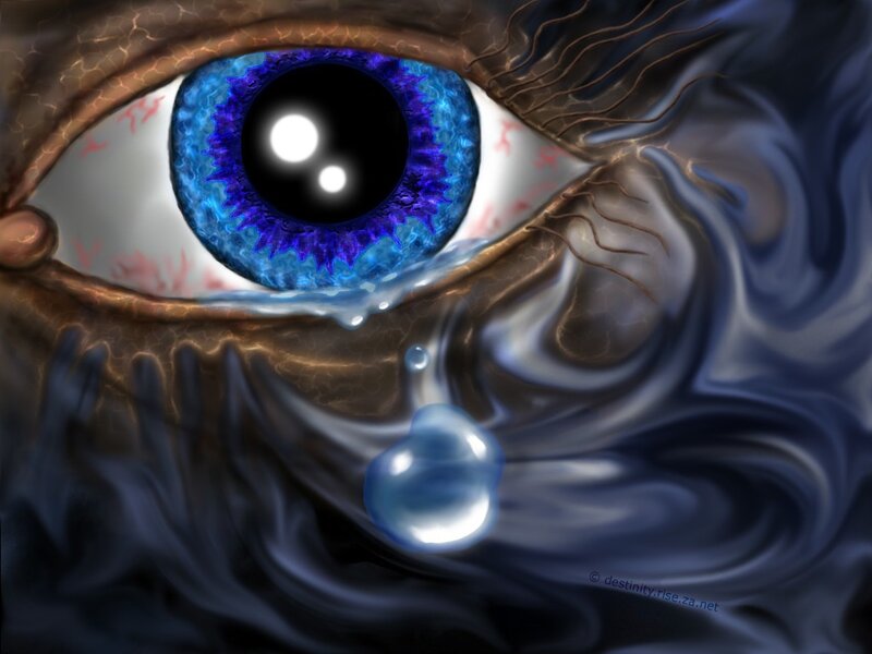 Blue eye crying digital art