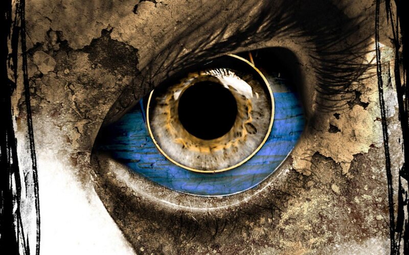 Blue Eye in Cracked Surface — Dramatic, Digital Art