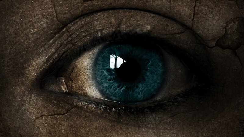blue eye on cracked skin