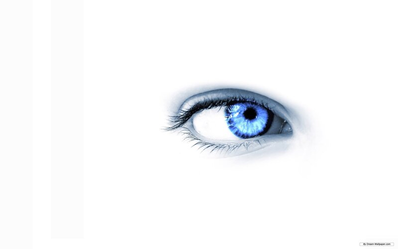 Blue Eye on White Background — Dramatic, Photograph
