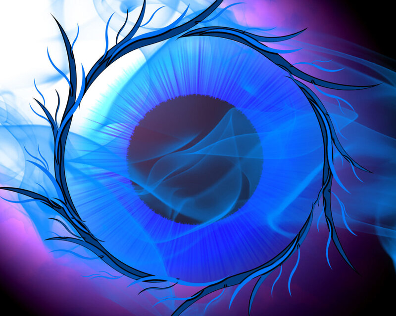 blue eye with branch design
