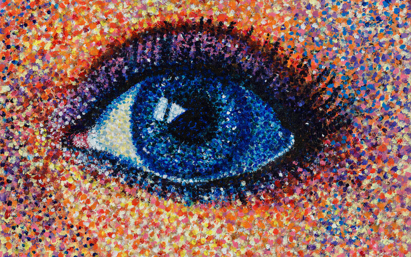 Blue Eye with Colorful Dots
