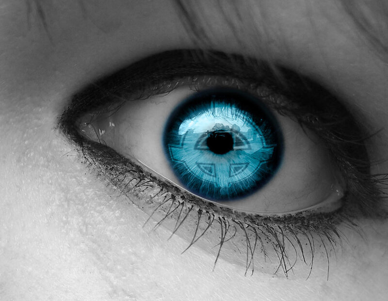 blue eye with digital pattern