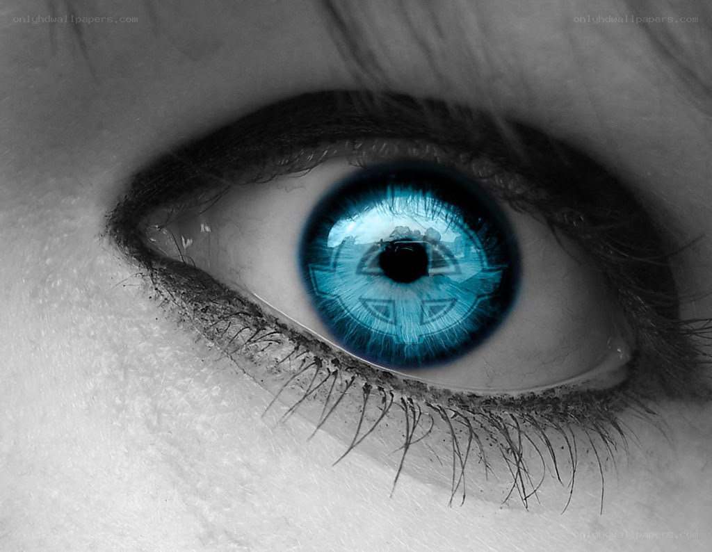 blue eye with digital pattern