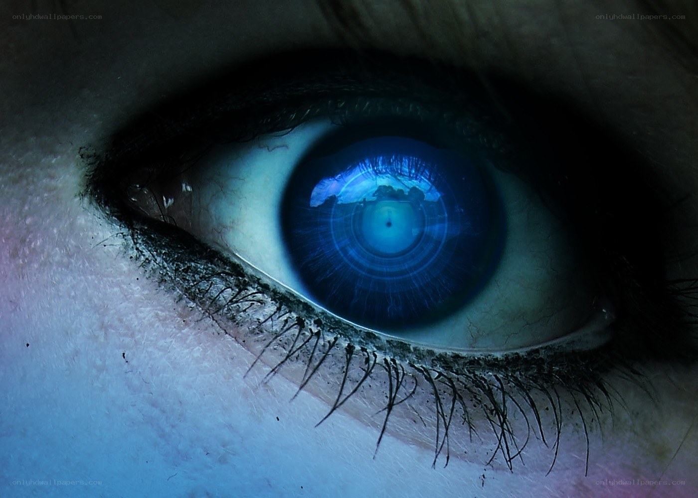 blue eye with digital reflection