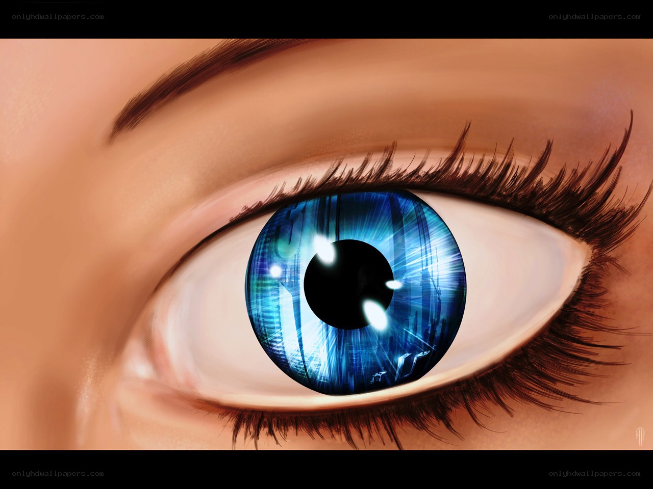 blue eye with digital reflection