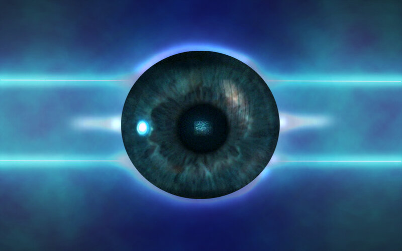 blue eye with glowing light