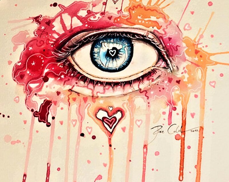 Blue Eye with Heart Tears
