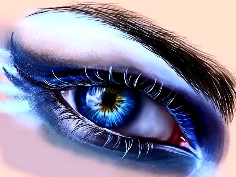 Blue Eye with Makeup — Dramatic, Digital Art, Eyelashes