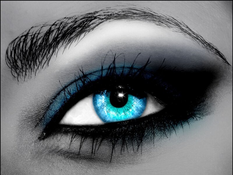Blue Eye with Makeup — Dramatic, Photograph, Eyebrow, Eyelash, Black, White