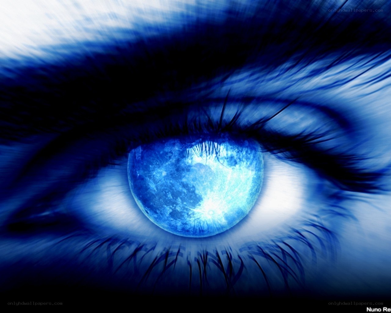 blue eye with moon