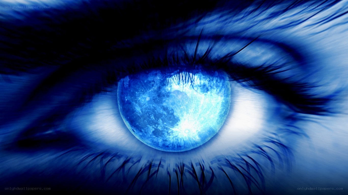 blue eye with moon