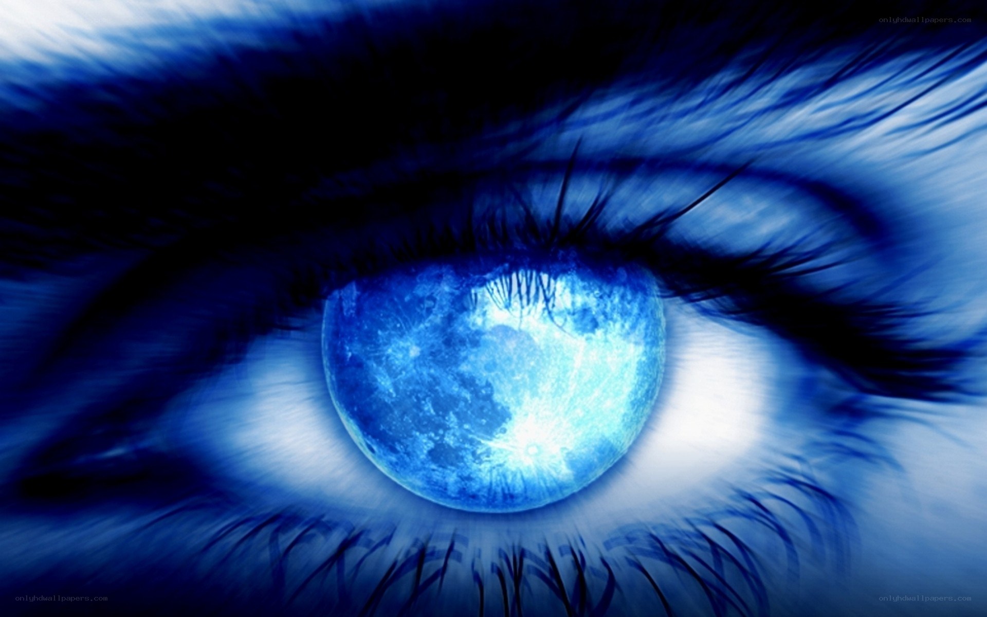 blue eye with moon