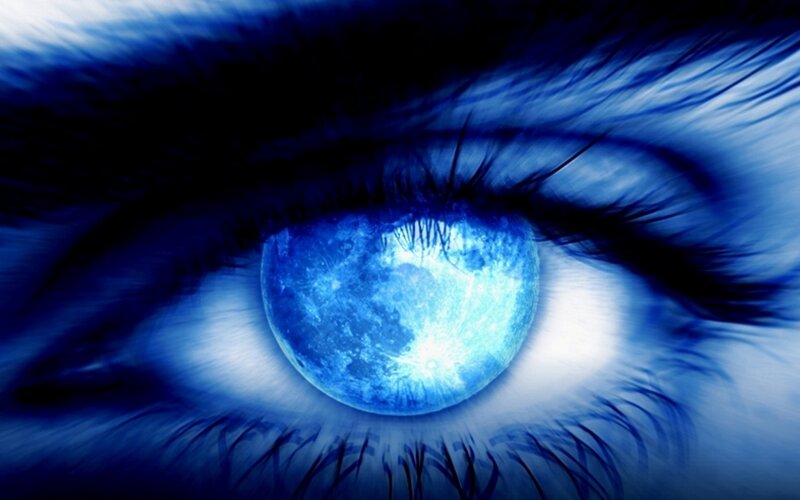 Blue Eye with Moon — Dramatic, Night