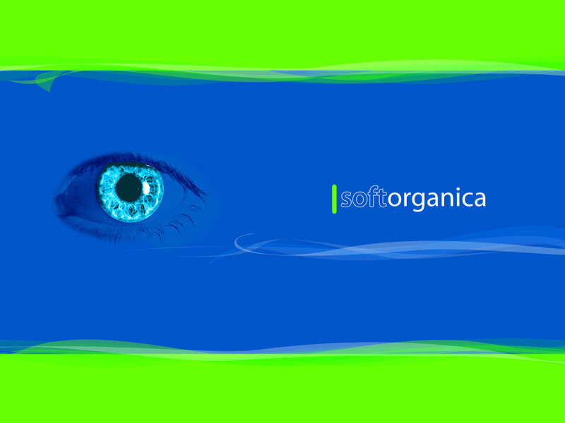 blue eye with soft organica logo