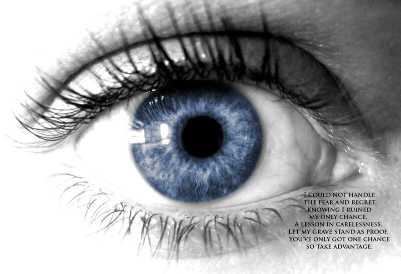 blue eye with text
