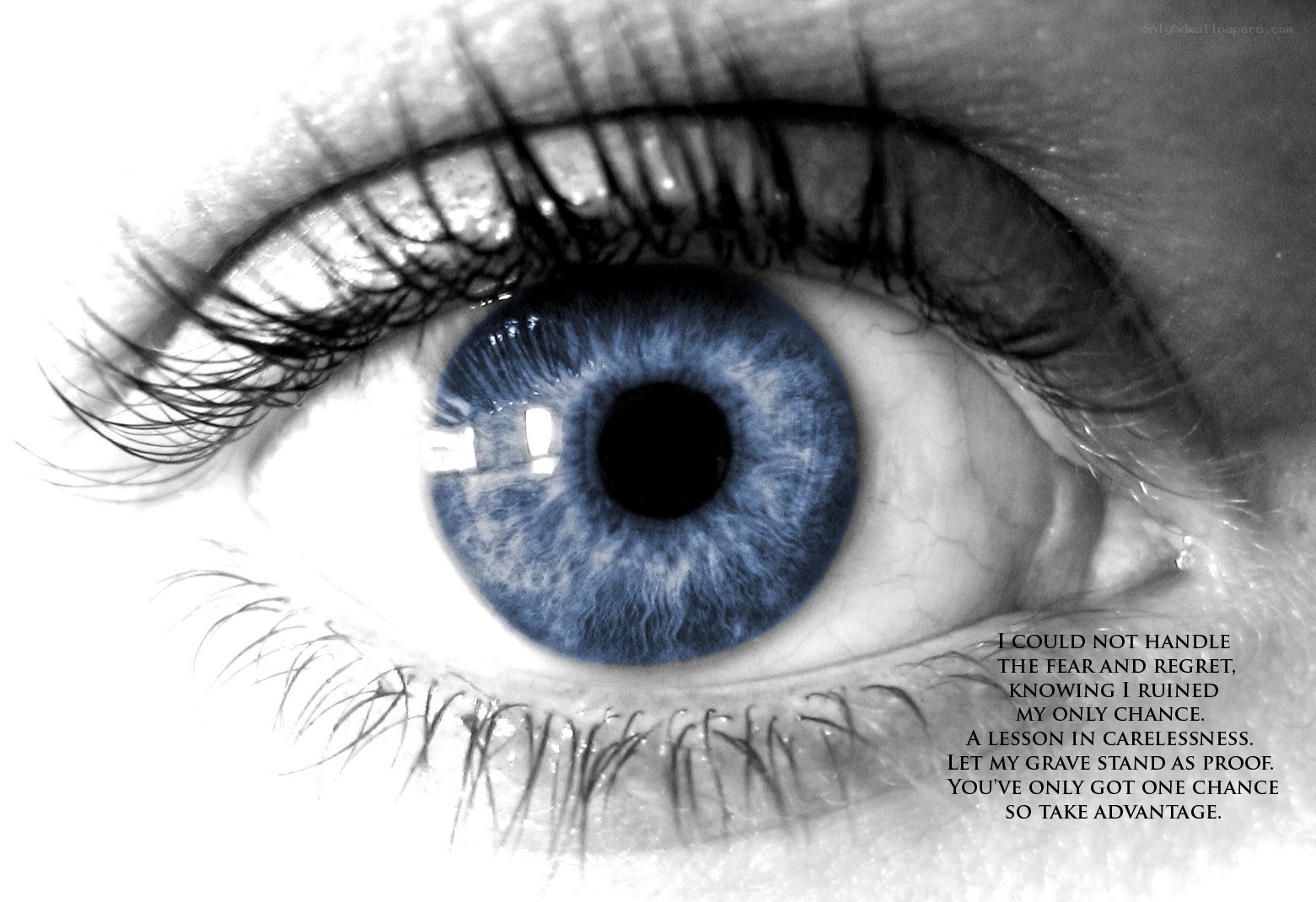 blue eye with text