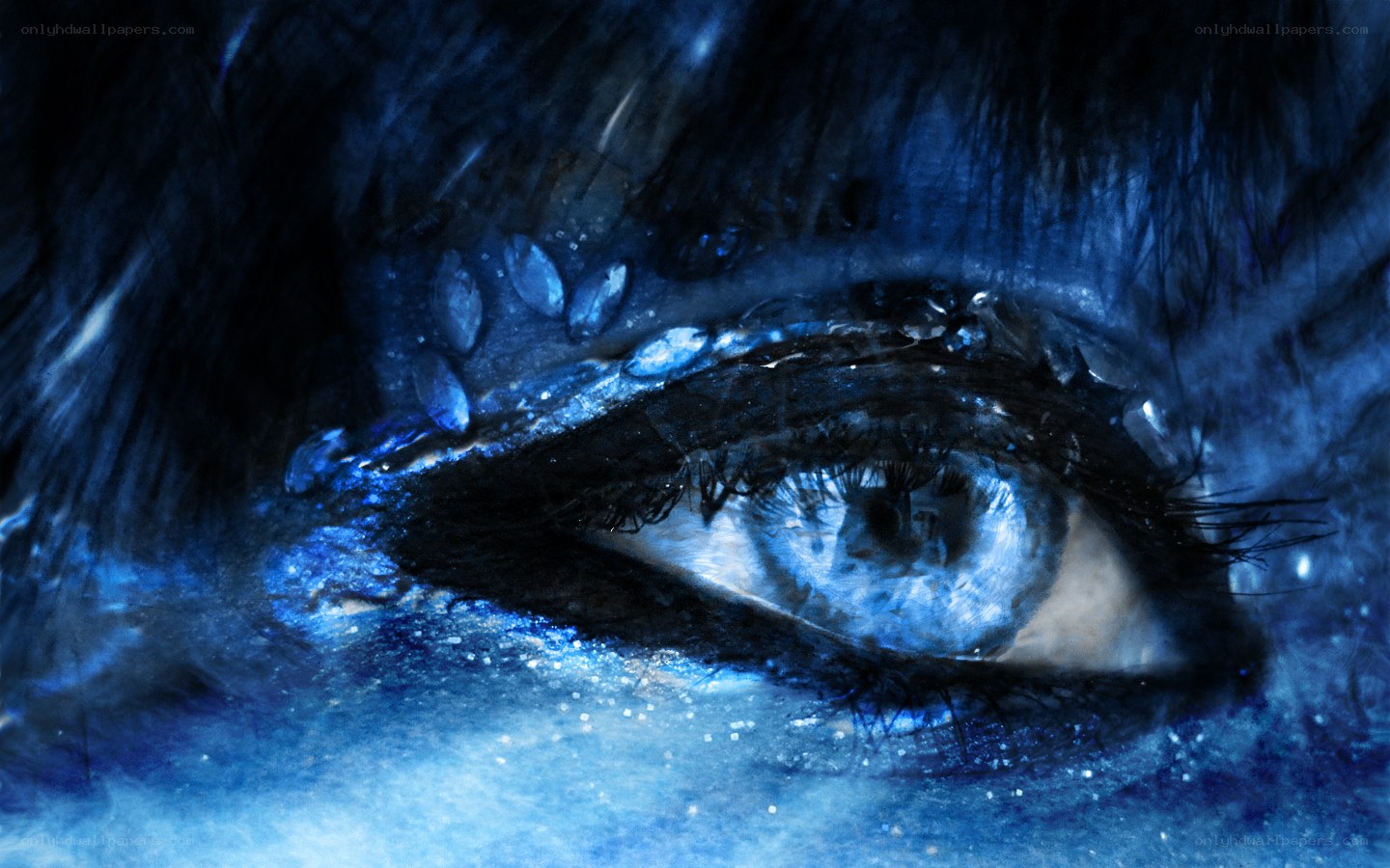 blue eye with water droplets