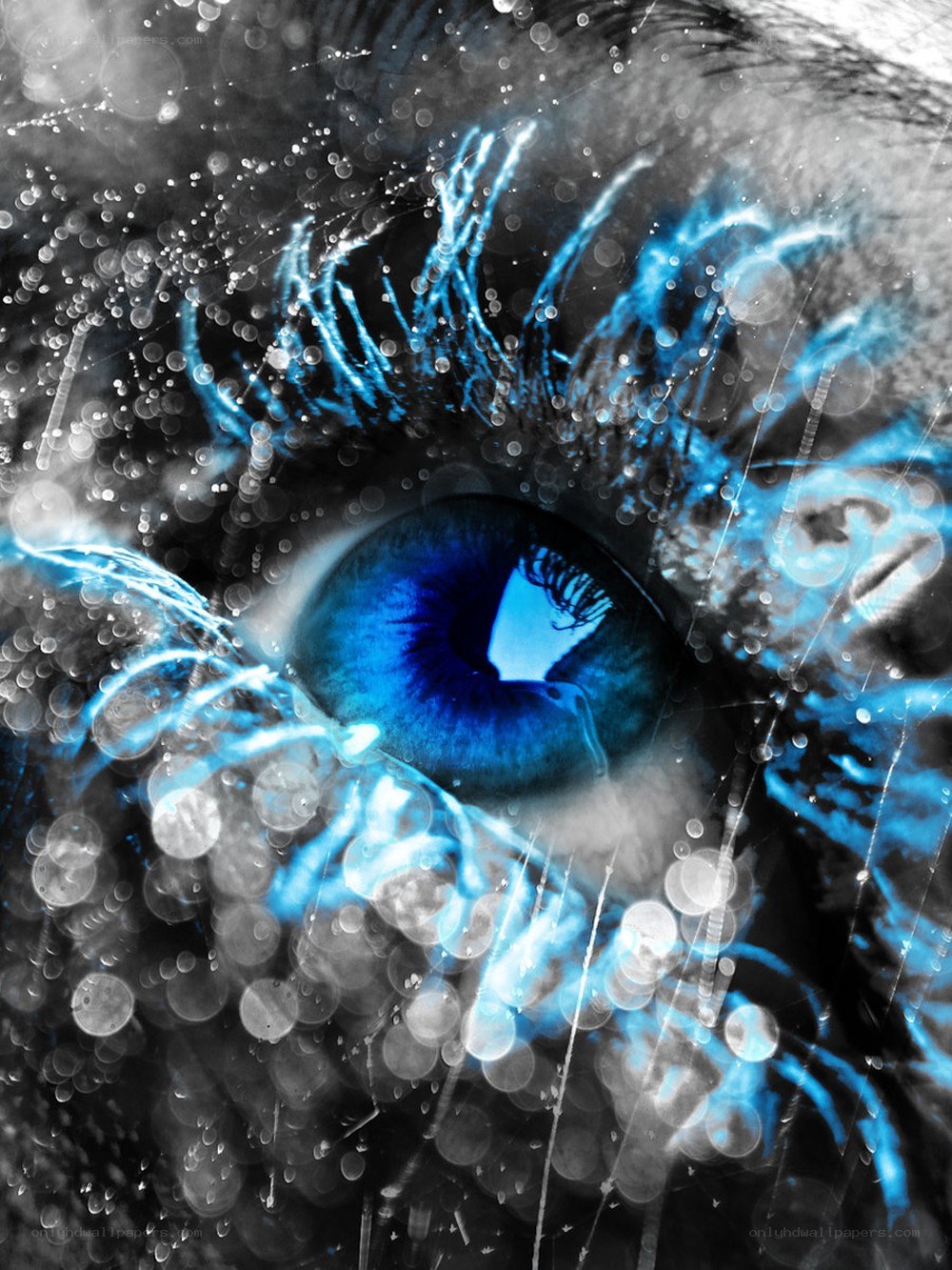 blue eye with water droplets