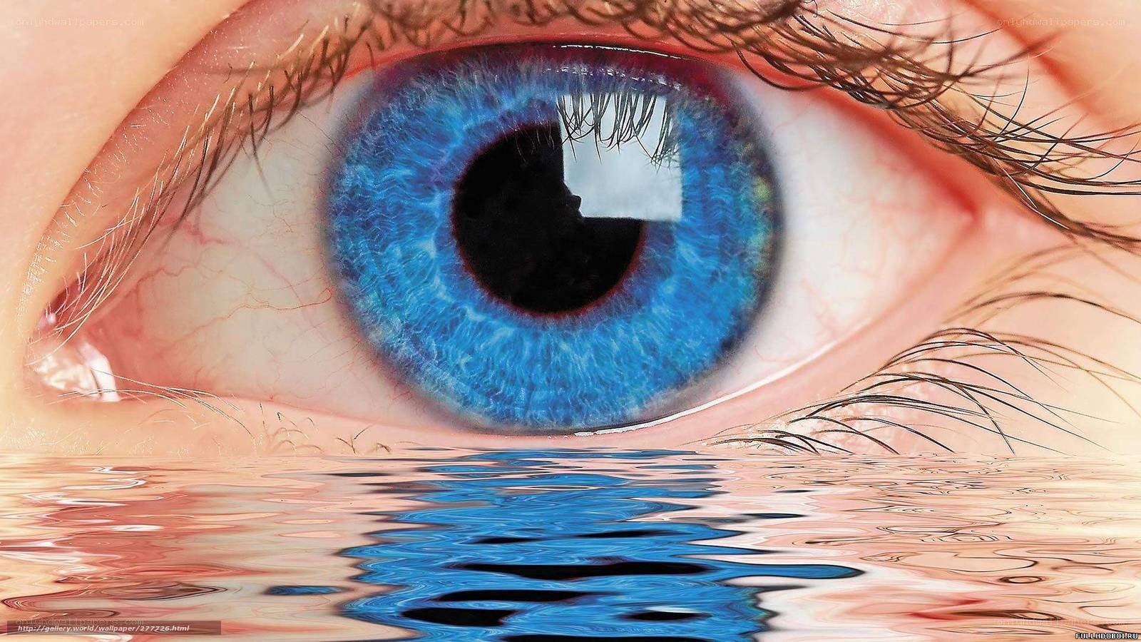 blue eye with water reflection