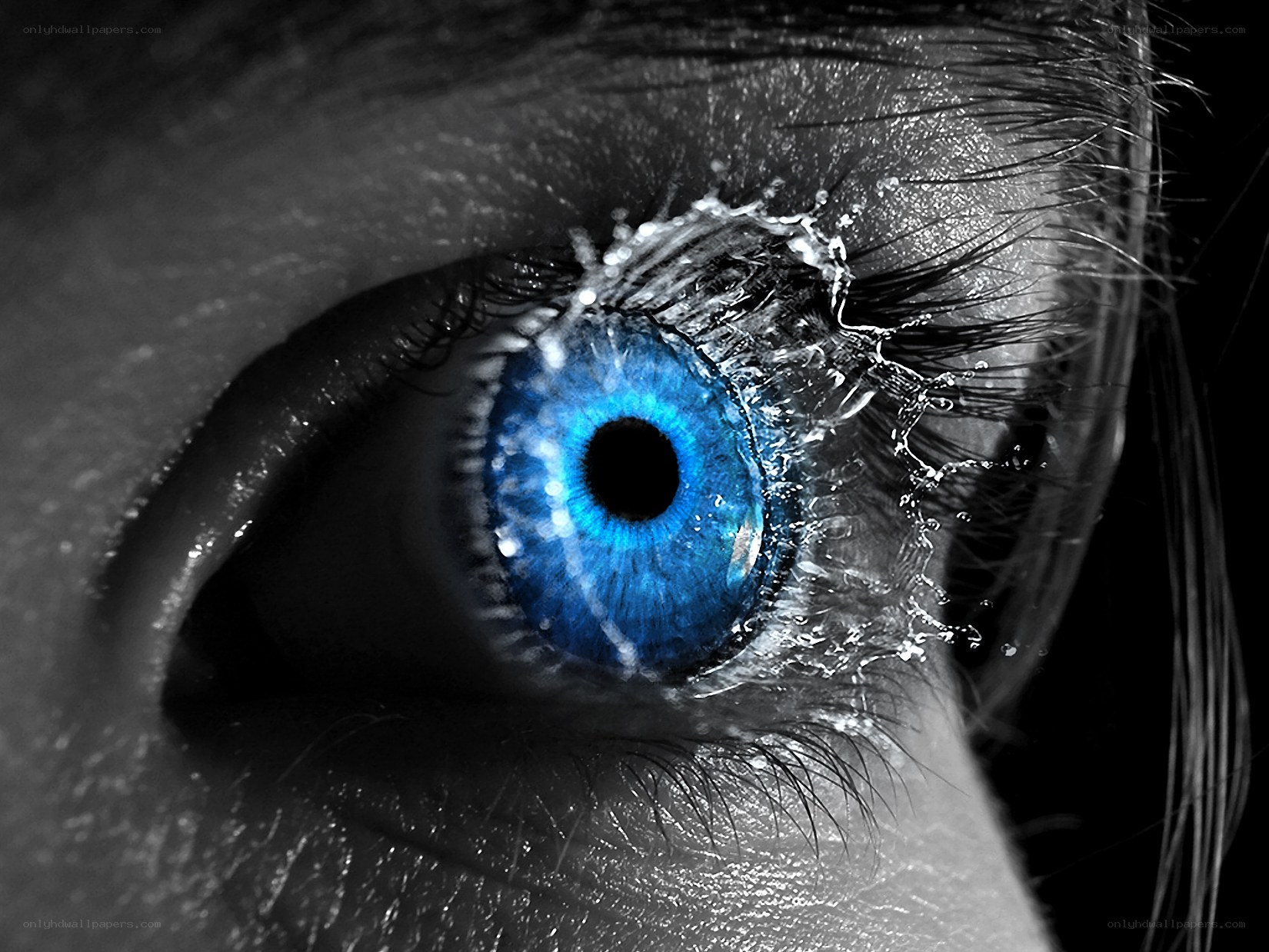 blue eye with water splash