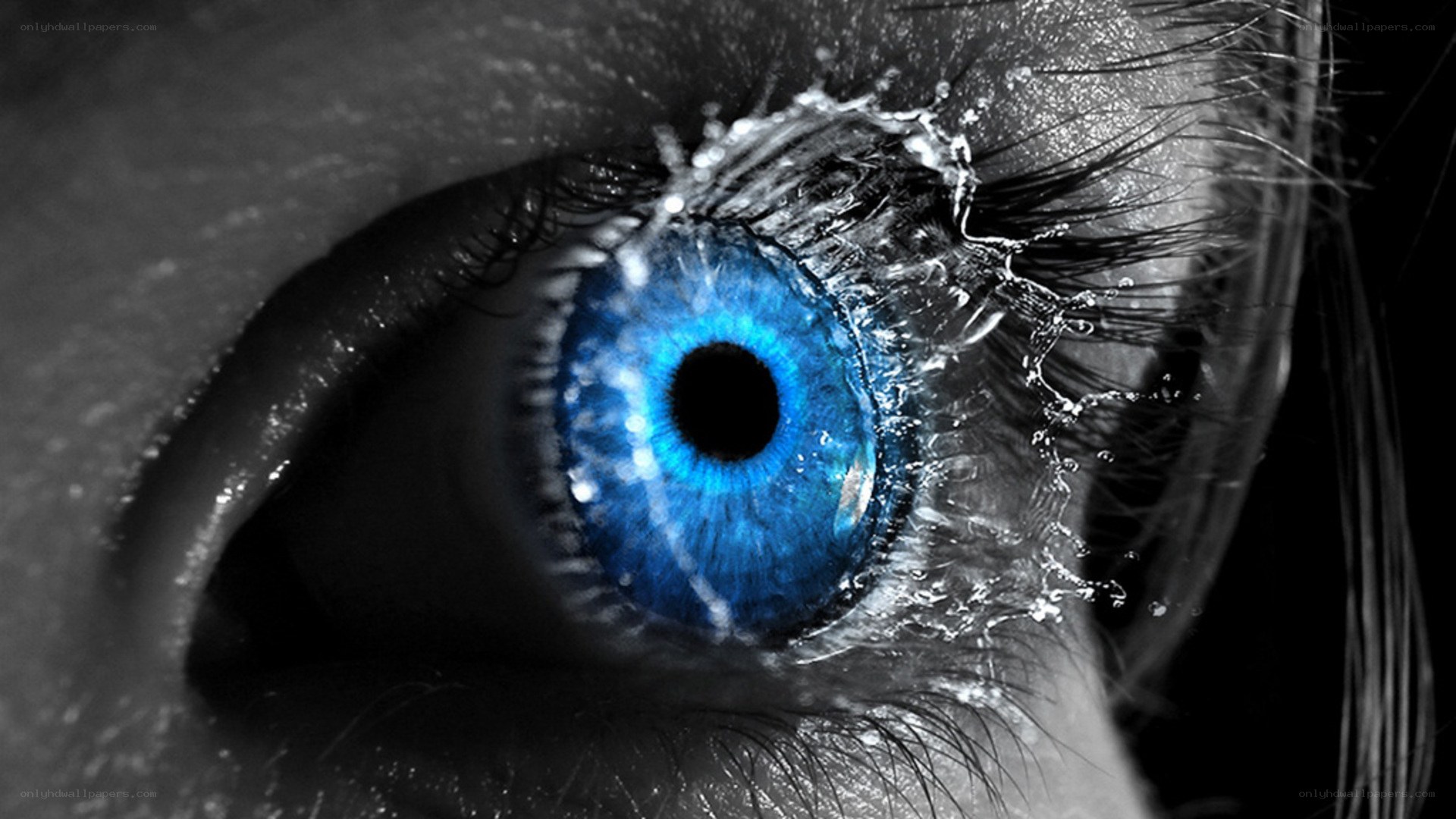 blue eye with water splash