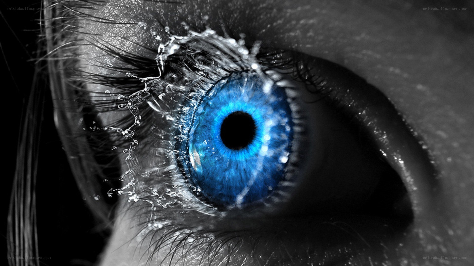 blue eye with water splash