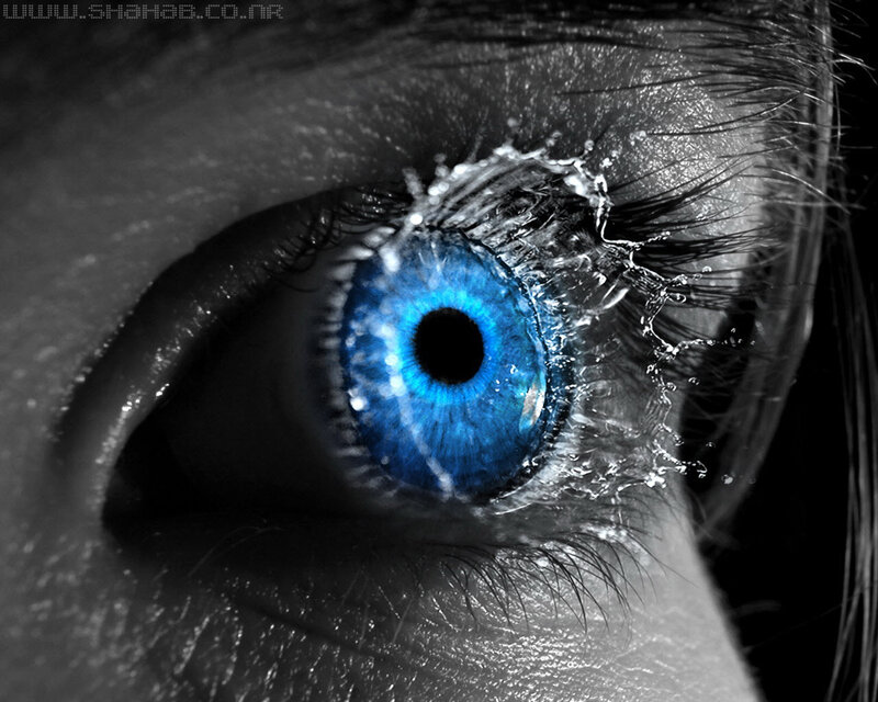 Blue Eye with Water Splash — Dramatic, Black