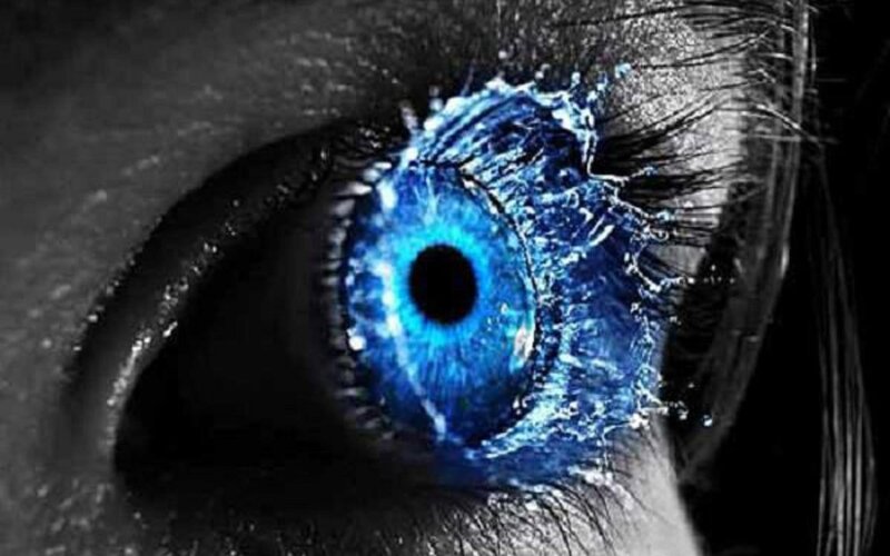Blue Eye with Water Splash — Dramatic, Digital Art
