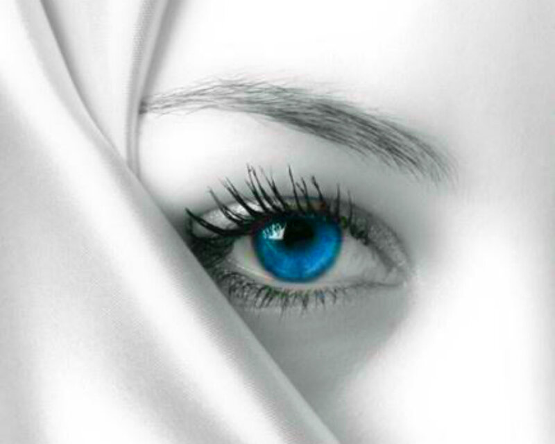 Blue Eye with White Fabric